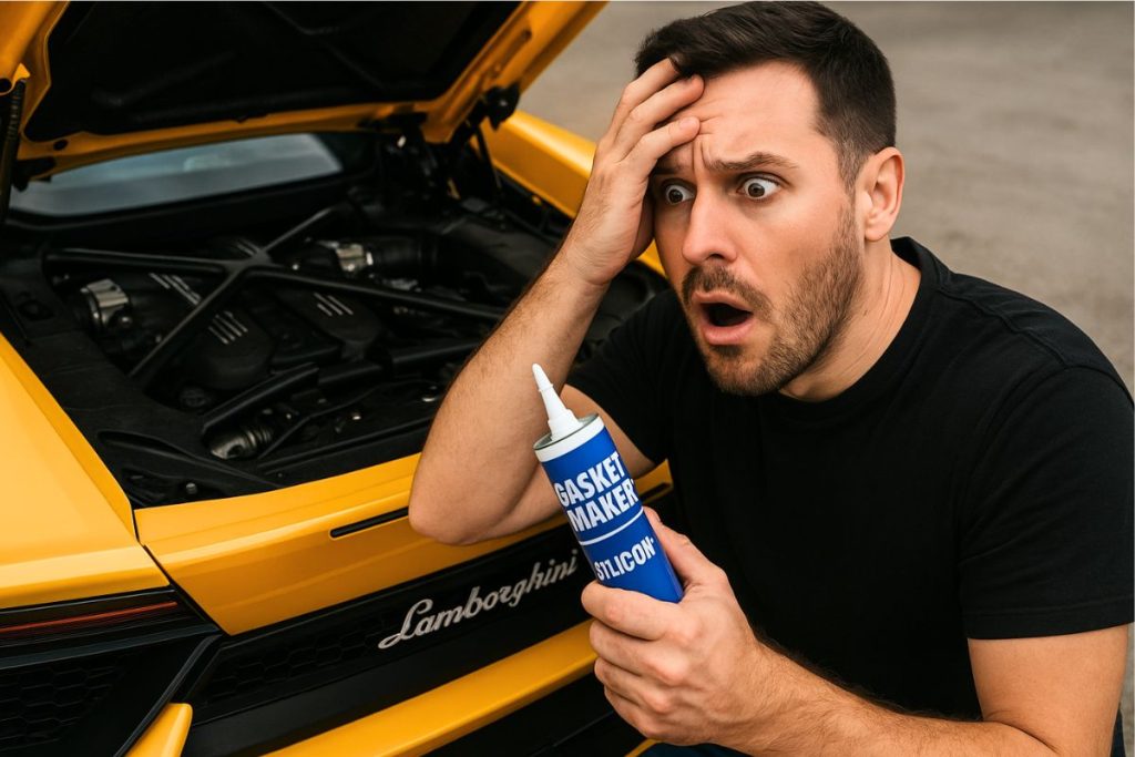 Homme choqué après avoir utilisé du silicone pour réparer sa Lamborghini